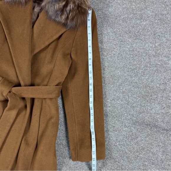 Ellen Tracy Brown Wool Long Belted Wrap Coat Women’s 8 Removable Fox Fur Collar - Picture 11 of 14